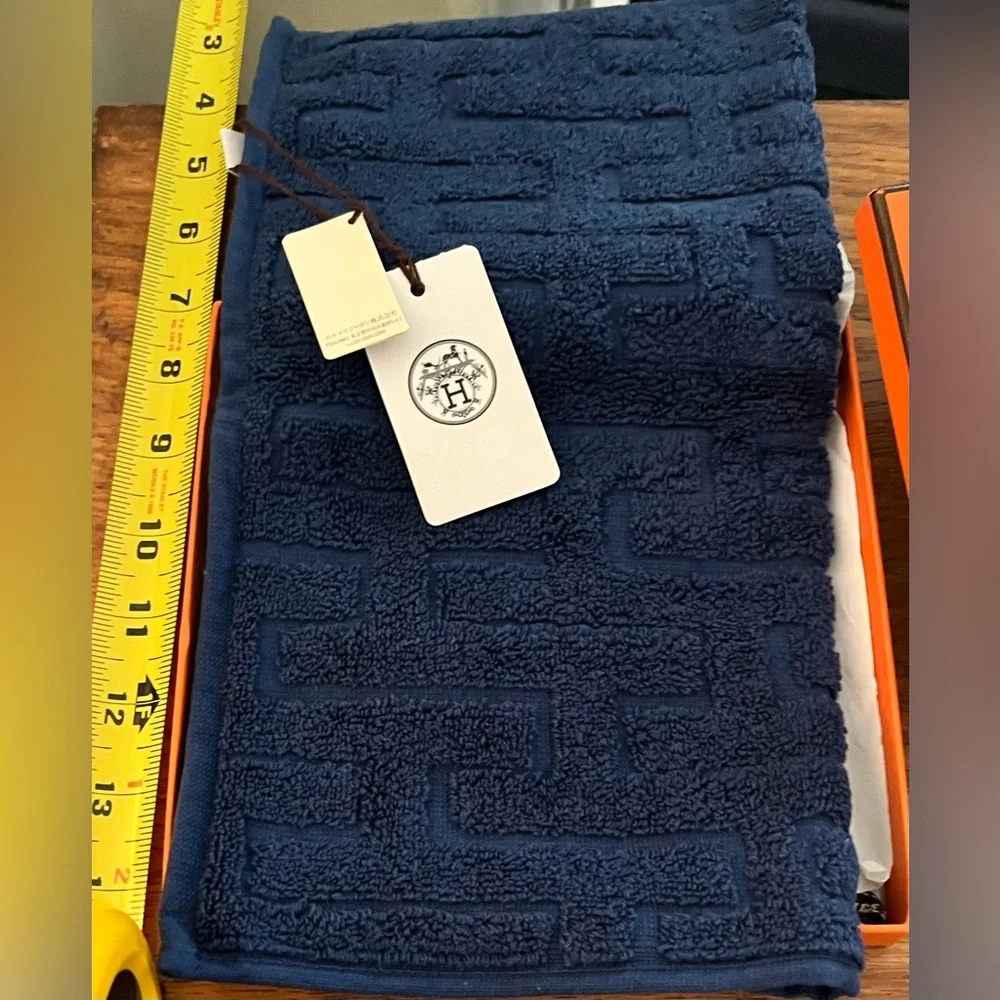 Hermès Paris, Navy Blue Face Towel in Signature Gift Box